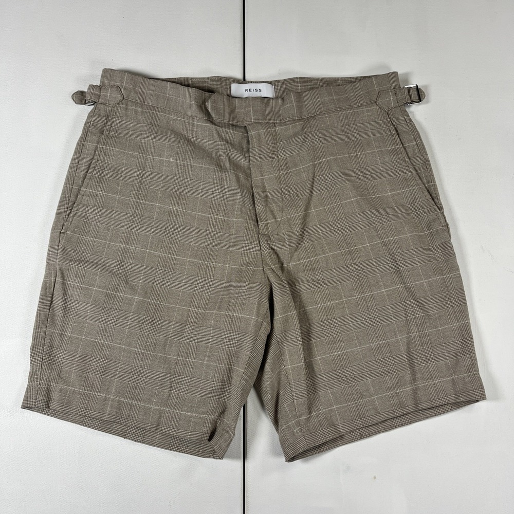 Reiss Stream Check Adjuster Shorts Men's Sz 30 7" Buckles Chino Linen